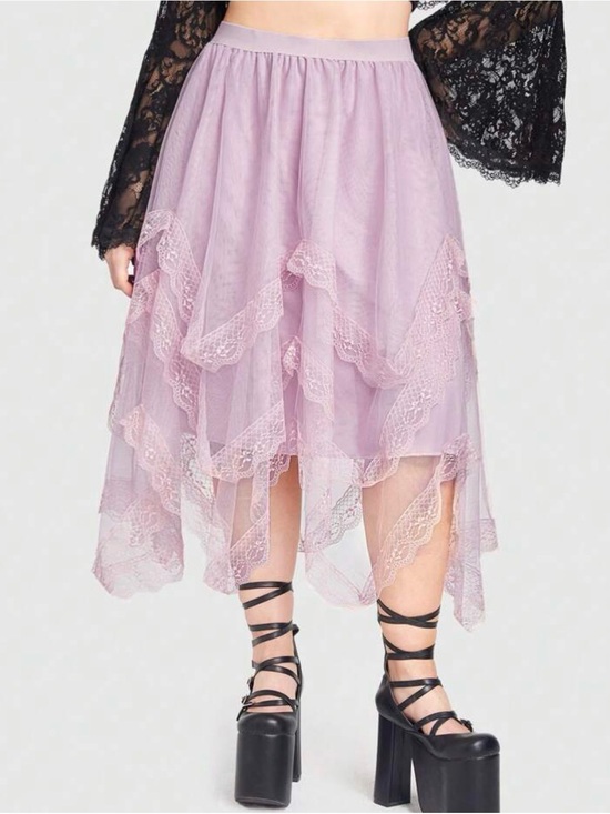 Hot Topic Dresses & Skirts - Goth Lace Trim Asymmetrical Hem Mesh Skirt